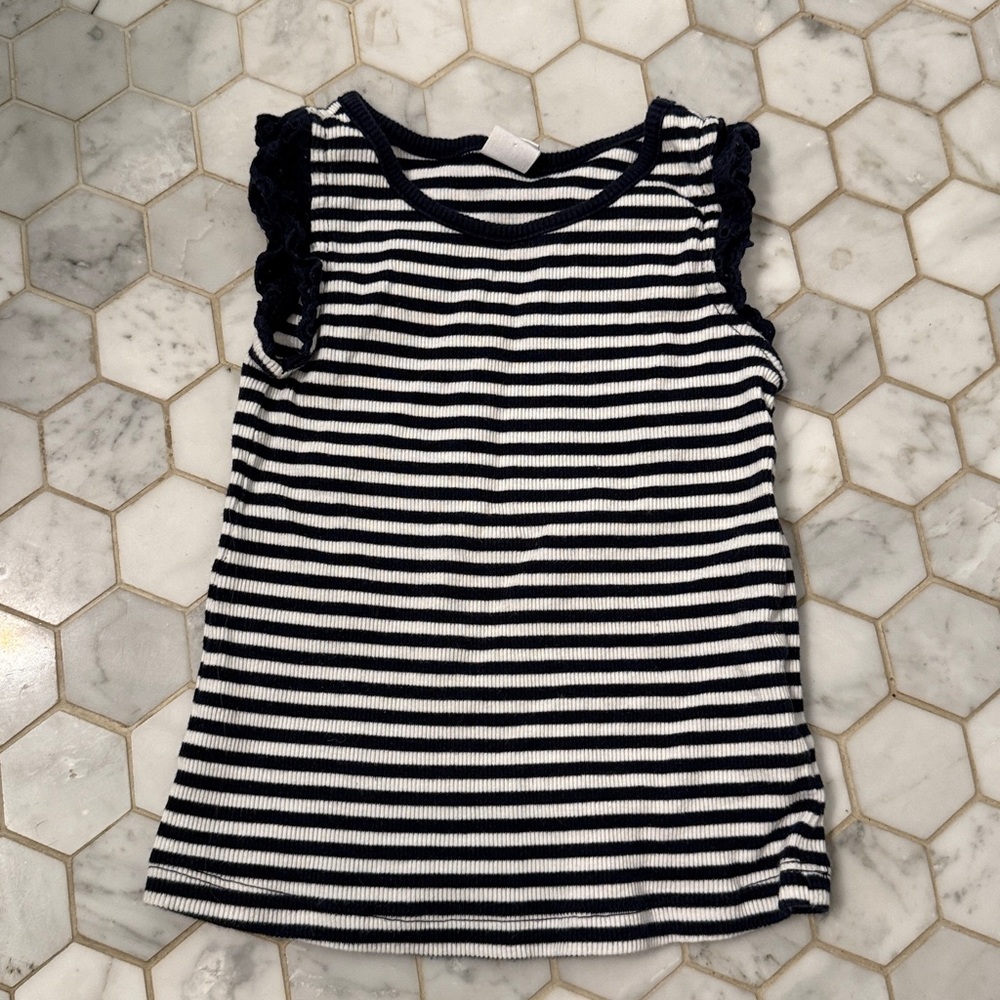 Baby Gap navy striped top with eyelet sleeve detail 3 years